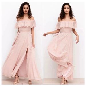 Blush Neutral Prom Dress - YUMI KIM Carmen Off-Shoulder Maxi Dress - Bridesmaid